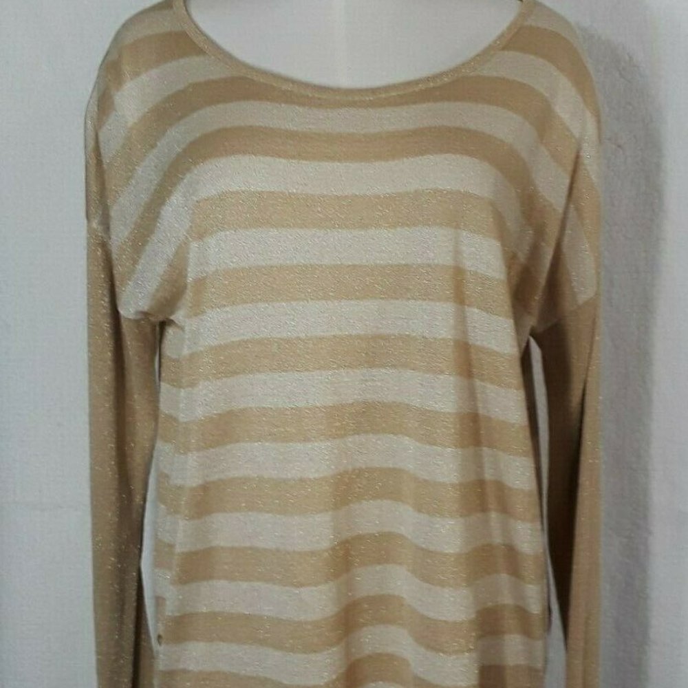 DANA BUCHMAN 3/4 SLEEVE GOLDEN STRIPED BLOUSE SOFT  SWEATER XL